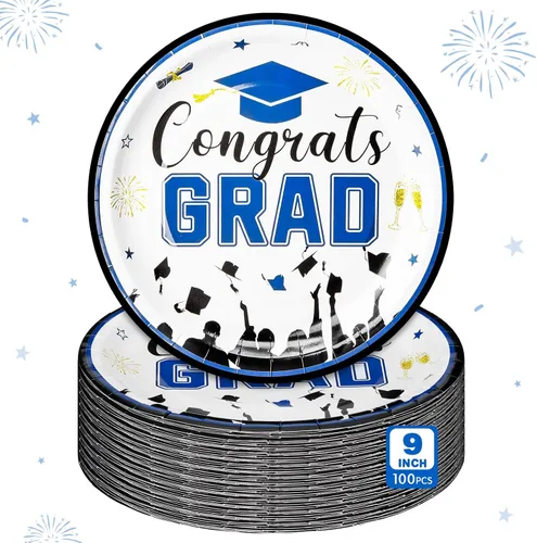 Miniatura 26 de Sabary 100 platos de papel de graduación 2026 de 9 pulgadas, suministros para fiesta de graduación de clase de 2026, decoraciones de felicitaciones
