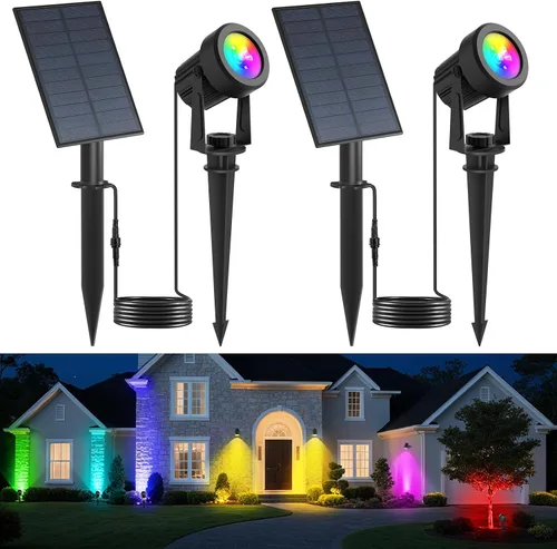 Miniatura 9 de Luces solares para exterior, focos de paisaje IP65 impermeables con cable de 3m, luces de pared para exterior con encendido y apagado automático