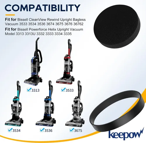 Miniatura 2 de KEEPOW Correa y filtro de vacío compatibles con Bissell CleanView Rewind modelos de aspiradora vertical sin bolsa