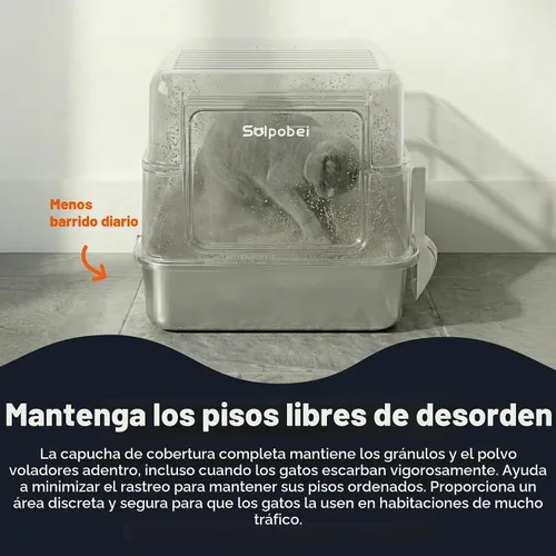 Miniatura 8 de Solpobei - Caja de arena de acero inoxidable cerrada, caja de metal para gatos, mediana Sartén pequeña para gatos con tapa, 18.7 pulgadas