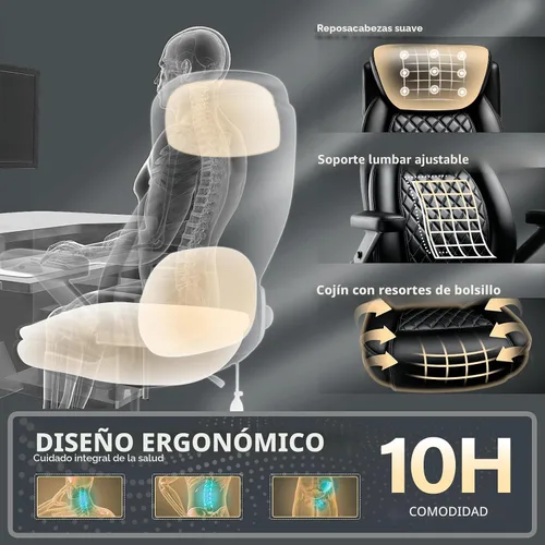 Miniatura 6 de Silla de oficina grande y alta de 650 libras con brazos abatibles 5D y cojín de resorte de bolsillo grueso, silla de oficina extra ancha resistente