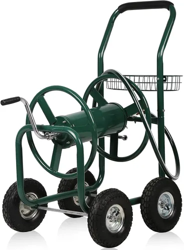Dkeli Carro de manguera Carro de manguera de jardín con ruedas Carrito de manguera de agua portátil resistente 4 ruedas para patio al aire libre