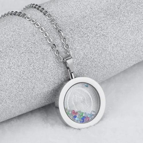 Miniatura 2 de Mishow - Collar redondo con colgante de acero inoxidable con diamantes de imitación para mujer