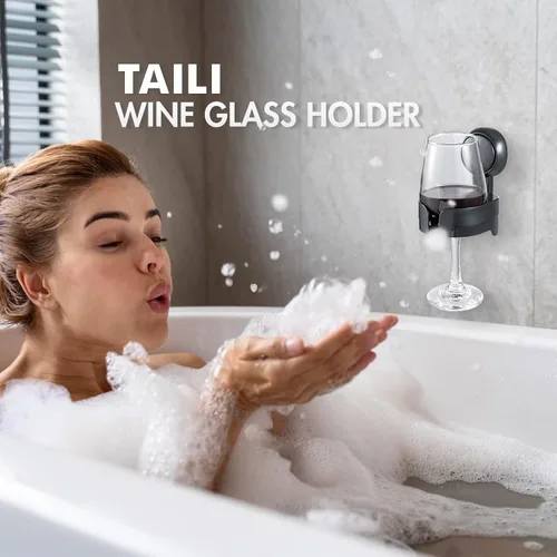 Miniatura 2 de TAILI Soporte de copa de vino con ventosa para ducha, soporte de taza de baño extraíble montado en la pared para cerveza, vino, bebidas, disfrutar