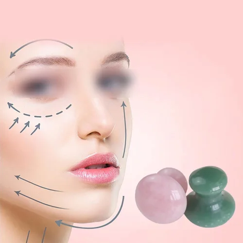 Miniatura 3 de 2 piezas Gua Sha herramientas faciales raspando tabla de masaje de hongos cara Jade piedras de belleza masajeador raspador para cuidado de la piel
