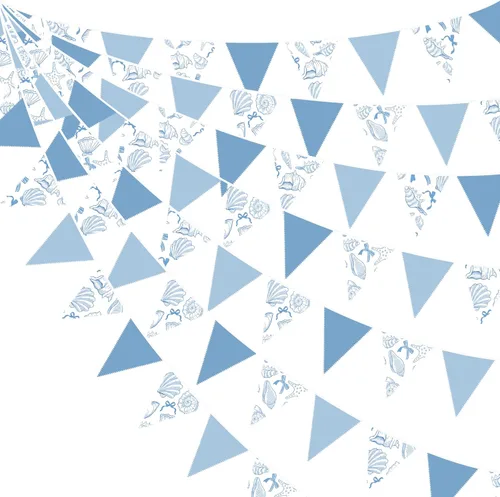 Decoraciones náuticas costeras de 32 pies para fiestas de playa, lazo azul, estrellas de mar, conchas de mar, banderines de tela con banderines
