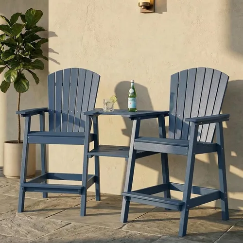 Miniatura 2 de Kingdura Juego de 2 sillas Adirondack altas mejoradas, resistentes a la intemperie, taburetes de alta densidad para exteriores con bandejas de Azul