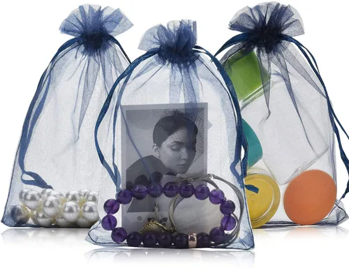 Miniatura 2 de Bolsas de Regalo de Organza 100 Piezas con Cordón 4x6 pulgadas Azul Marino para Baby Shower, Cumpleaños de Niña, Recuerdos de Fiesta, Boda