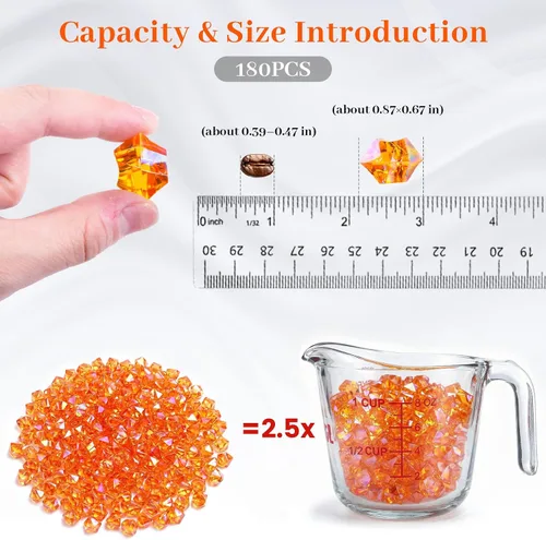Miniatura 2 de DomeStar 180 piezas de hielo falso, diamantes falsos acrílicos de color naranja deslumbrante, relleno de jarrón, gemas de plástico brillantes