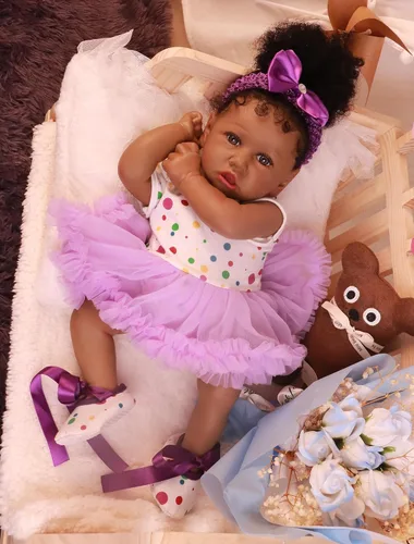 Miniatura 2 de HOOMAI - Muñeca imitación de bebé real, con cuerpo suave de 22.8 pulgadas, muñeca realista de niña afroamericana