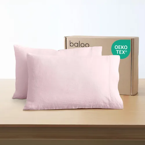 Baloo Juego de 2 fundas de almohada 100% lino francés, color rosa rubor, 20 x 30 pulgadas, tamaño estándar, refrescantes, suaves y duraderas,