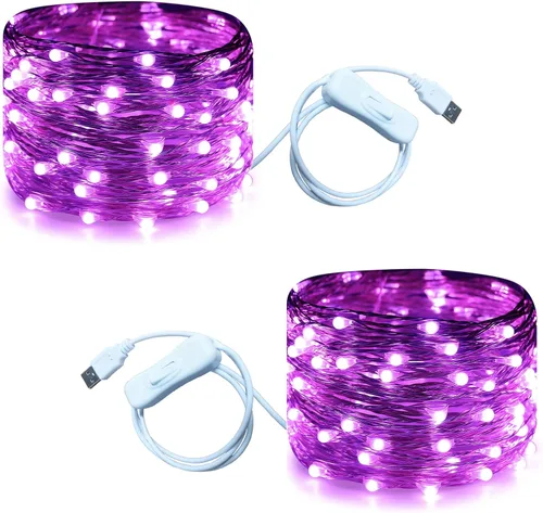 Miniatura 14 de RUICHEN Guirnalda de luces USB de 33 pies, 100 luces LED con interruptor de encendido/apagado (blanco cálido, paquete de 2)