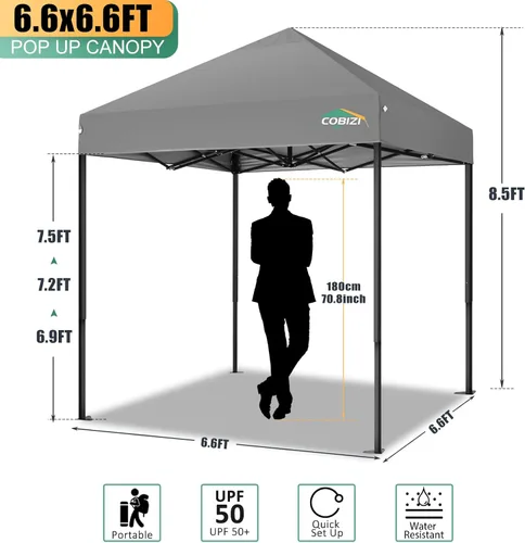 Miniatura 248 de COBIZI Tienda de campaña desplegable de 6.6 x 6.6 pies, toldo resistente, fácil de instalar, impermeable, para exteriores, fiestas, playa, jardín