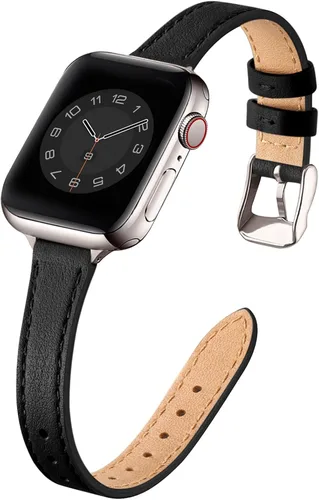 Miniatura 37 de STIROLL - Correa delgada de cuero para reloj inteligente, compatible con Apple Watch de 38, 40, 41, 42, 44, 45 y 49 mm, correa de cuero de grano