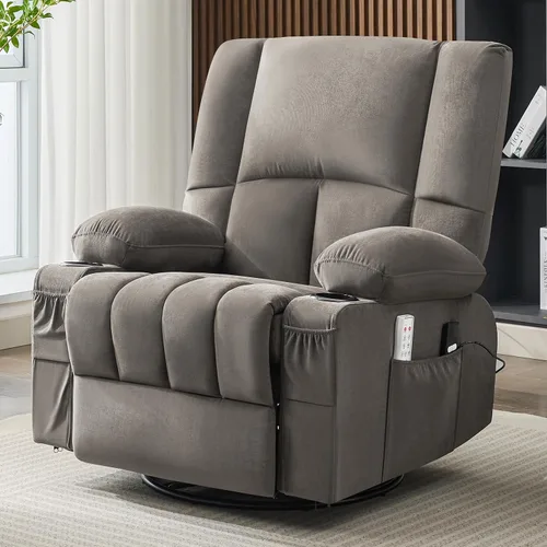 Miniatura 11 de Sillas Reclinables de Gran Tamaño para Adultos, Sillón Reclinable Giratorio Mecedora con Calor y Masaje Lazy Boy, Sillas Reclinables Asiento