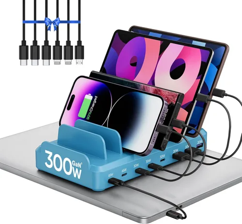 Miniatura 4 de Estación de carga de 300 W para múltiples dispositivos, estación de carga rápida USB C de 8 puertos para MacBook iPhone 17/16/15/14/13/12 Samsung