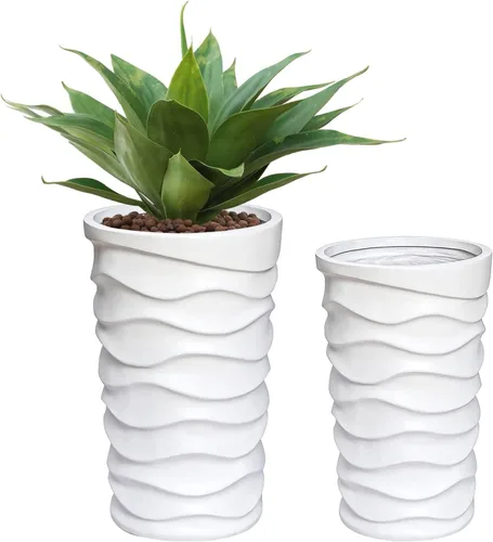 Miniatura 2 de LuxenHome Macetas Altas para Plantas de Exterior, Juego de 2 Macetas para Interiores y Exteriores con Orificio de Drenaje y Tapón de Goma, Macetas