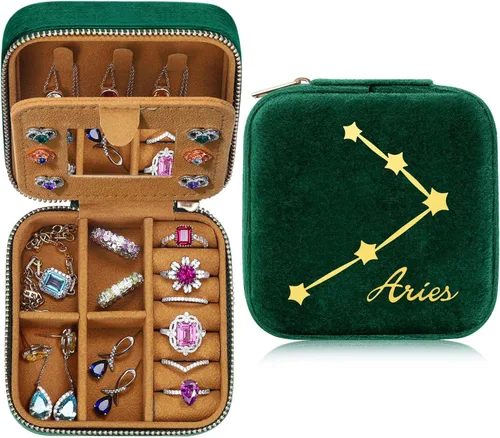 Joyero Constellation para niñas y mujeres, joyero de viaje de terciopelo de felpa Joyero de viaje para mujer Estuche de viaje pequeño para joyería