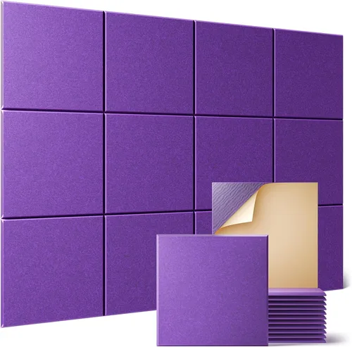 Miniatura 21 de Sonicism Paquete de 12 paneles acústicos forrados en X con autoadhesivo, paneles de espuma a prueba de sonido de 12 x 12 x 0.4 pulgadas, paneles