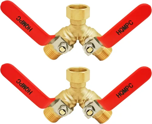 Miniatura 11 de HQMPC Divisor de válvula Y de manguera de jardín con mango largo de acero inoxidable - Adaptador de agua de latón de 2 vías, rosca GHT de 3/4