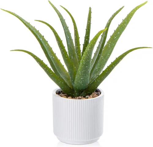 Miniatura 12 de GnFlus Plantas suculentas falsas de aloe vera de 13 pulgadas, suculentas artificiales grandes con maceta negra, planta de aloe sintético en maceta