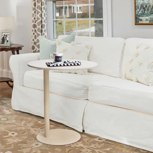 Miniatura 2 de Mesa auxiliar de sofá con parte superior de mármol, base de hierro robusta con elegante diseño redondo para sala de estar y dormitorio, fácil