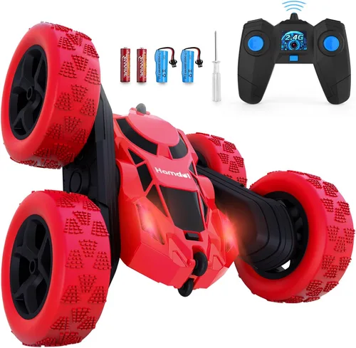 Hamdol Coche de acrobacias a control remoto para niños de 6 a 12 años, auto de control remoto giratorio de 360° con luces LED, vehículo eléctrico de