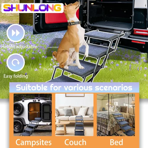 Miniatura 7 de Rampa para perros para auto, camión y SUV, escaleras plegables para perros grandes, escaleras plegables para mascotas con superficie antideslizante