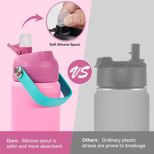 Miniatura 3 de Fijinhom Botella de agua aislada de acero inoxidable de 18 oz, de boca ancha, de doble pared, con vacío, con pajita de silicona, a prueba de sudor