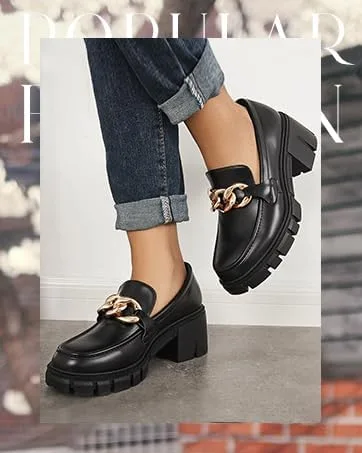 Miniatura 4 de TINSTREE - Mocasines de plataforma para mujer, con detalle de cadena, cómodos, tacón grueso, punta redonda, zapatos para trabajo y negocios