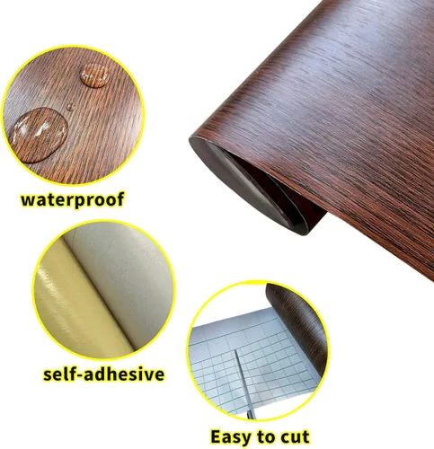 Miniatura 3 de Teemall Adhesivo autoadhesivo de PVC impermeable con grano de madera de 32.8 ft, decoración de pared, azulejos de cocina, baño, papel tapiz adhesivo