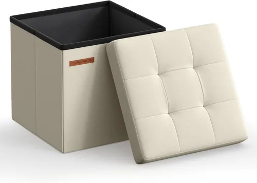 Miniatura 15 de SONGMICS Folding Storage Ottoman Bench, Linen Fabric, Storage Chest, Foot Rest Stool, Holds up to 286.6 lb, 11.8 x 11.8 x 11.8 in, Bedroom Bench