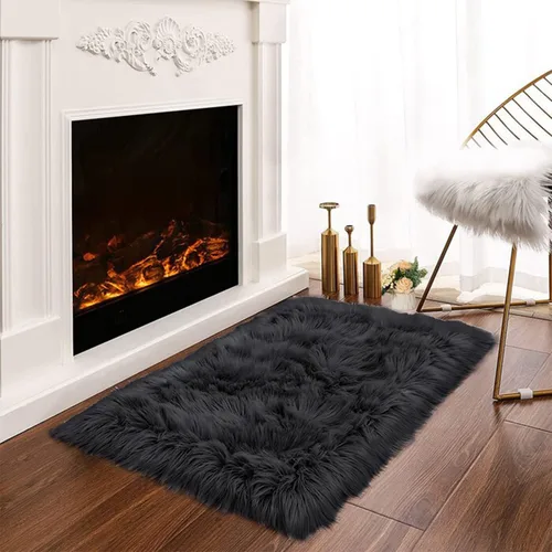 Miniatura 95 de Latepis - Tapete rectangular de piel sintética tipo lana de oveja suave, esponjosa y lavable para sala de estar, dormitorio, sala de juegos o Blanco