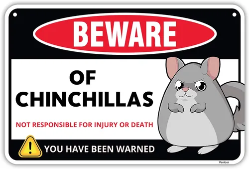 Venicor Letrero decorativo de chinchillas – 8 x 12 pulgadas – Aluminio – Accesorios para jaula de chinchilla, juguetes, decoración de ruedas, regalo
