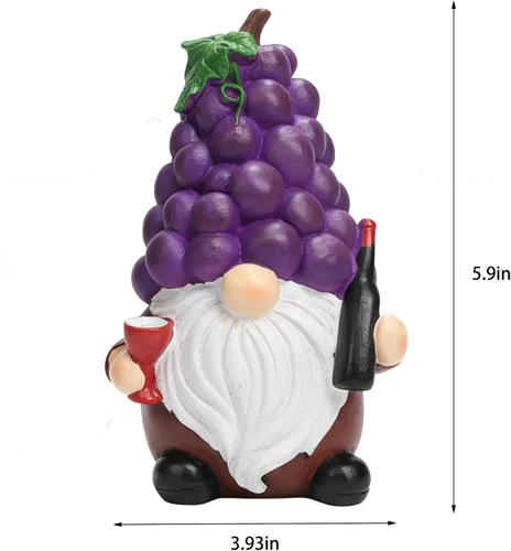 Miniatura 2 de Etlemonde Divertida estatua de gnomo de jardín caprichosa, decoración de resina en forma de uva de 5.9 pulgadas con botella de vino y vidrio, adorno