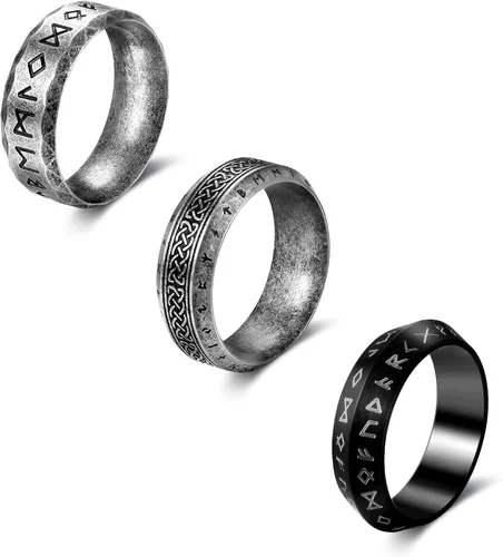 Dochais 3 anillos vikingos para hombres, anillos vikingos nórdicos para hombre, anillos de acero inoxidable, vintage, anillo de runas celtas, anillo