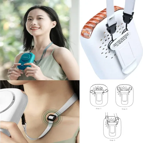 Miniatura 7 de AOCOOLFAN Ventilador de cuello portátil, mini ventilador de mano personal pequeño recargable por USB de 3 velocidades para niñas, niños y mujeres