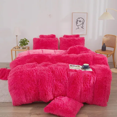 XeGe Juego de funda de edredón de felpa peluda, juego de ropa de cama de lujo ultrasuave y esponjoso de pelo sintético de 3 piezas de terciopelo (1