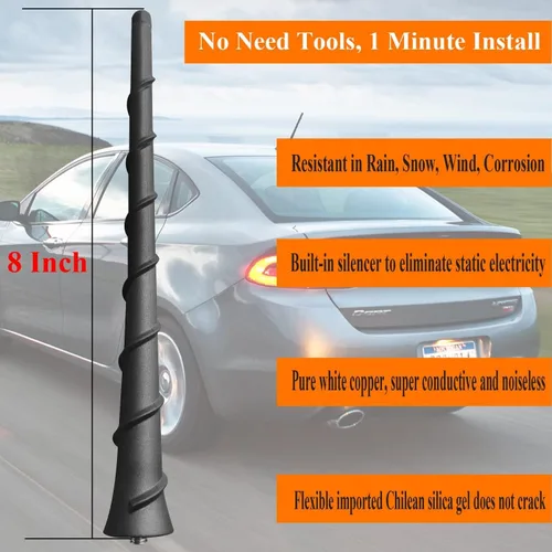 Miniatura 3 de Antena de goma flexible de 8 pulgadas para Dodge Journey (2010-2020)