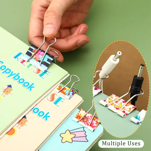 Miniatura 6 de Cholemy 112 clips para carpetas con caja, 3 tamaños, suministros de oficina florales, de colores, grandes, medianos, pequeños, de varios tamaños