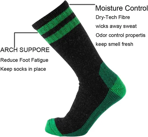 Miniatura 2 de Cerebro Calcetines de lana merino para hombre, calcetines acolchados a media pantorrilla que absorben la humedad, calcetines de senderismo