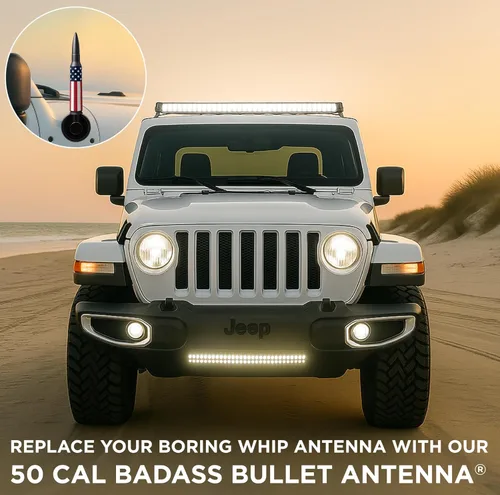Miniatura 5 de 50 Cal Badass Bullet Antenna® se adapta a Jeep Wrangler JK y JL de (2007 para accesorios Jeep Wrangler y Gladiator), seguro para lavado de autos