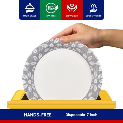 Miniatura 2 de JOLLY CHEF Platos de papel desechables de 7 pulgadas, paquete de 150 platos de postre impresos resistentes para Acción de Gracias o uso diario, a
