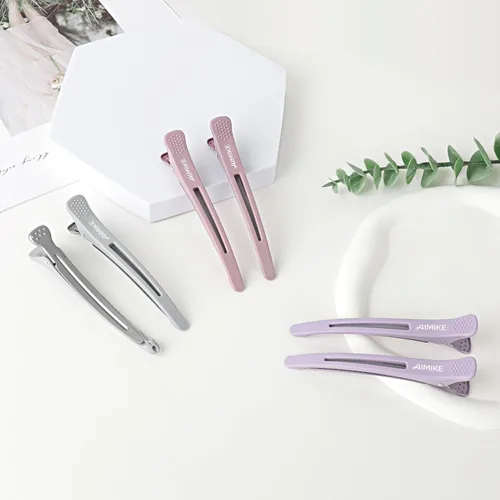 Miniatura 7 de AIMIKE Pinzas para seccionar el cabello con banda de silicona - 6 piezas, sin arrugas, con pico de pato para peinar, cortar y rodillos