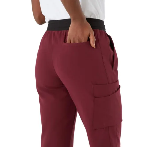 Miniatura 80 de ave. Varick - Pantalón médico de tiro medio para mujer, pierna recta, seis bolsillos, color azul caribeño, talla S