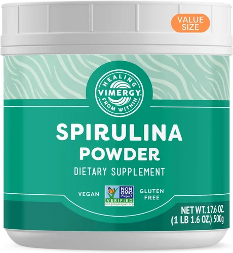 Vimergy Polvo de espirulina, 166 porciones – Tamaño de valor – Polvo de verduras – Superalimento de algas azul-verde ricas en nutrientes para