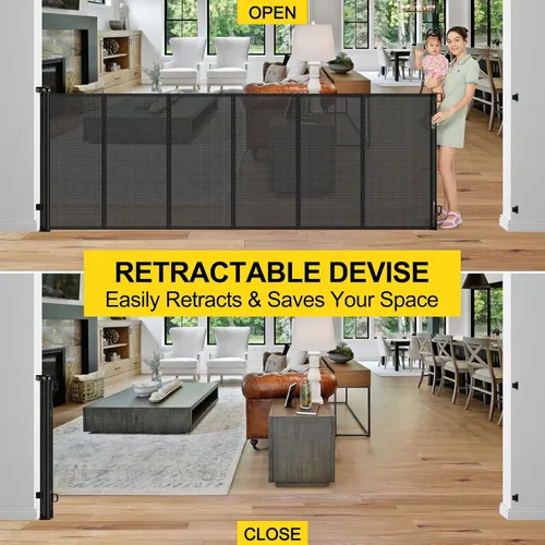 Miniatura 5 de Puertas retráctiles reforzadas para bebés de 42" de alto x 100" extra anchas para entradas de puertas, puerta extra alta para mascotas con barras