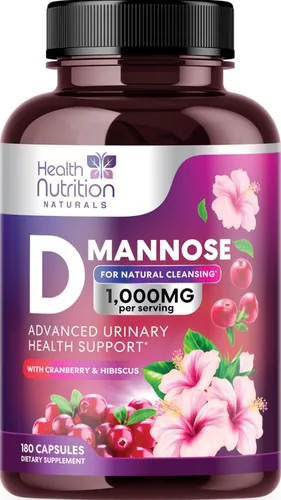 Miniatura 11 de Suplemento de D-manosa – 1,000 mg de manosa de D por porción con arándano, hibisco y diente de león – Soporte urinario natural y de acción rápida
