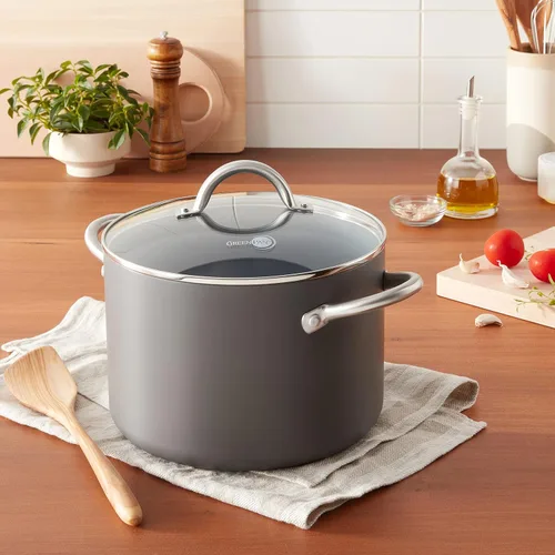 Miniatura 4 de GreenPan Lima - Olla antiadherente de cerámica anodizada dura de 8 cuartos con tapa, sin PFAS, apta para horno, gris