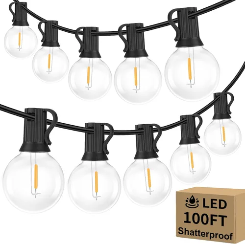 Miniatura 12 de Bosceos Tira de luces LED G40 para exteriores, 25 pies, regulables, inastillables, impermeables, con 12+2 bombillas conectables, luz colgante Blanco